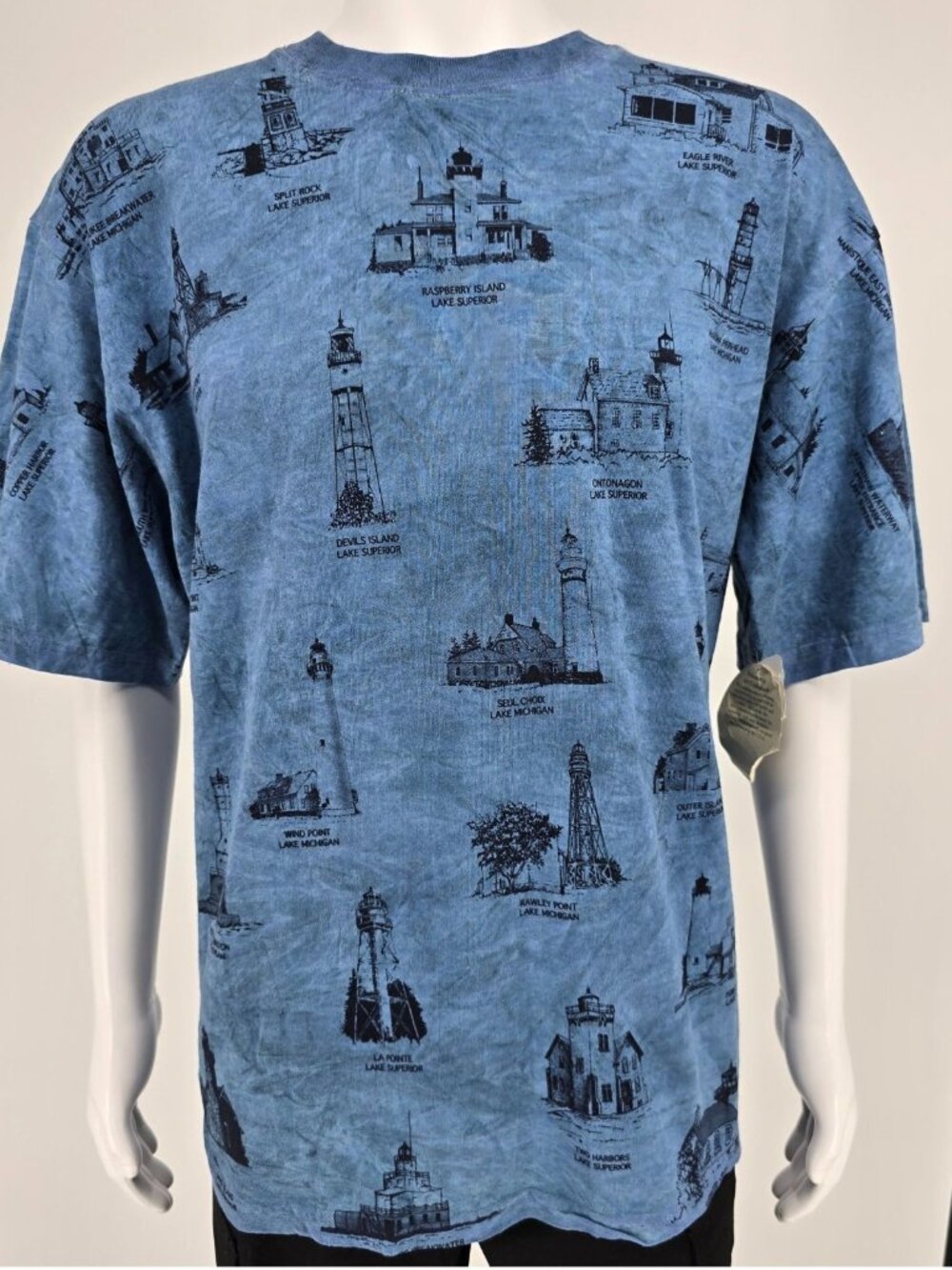 Vintage Deadstock NWT 1990s Art Unlimited Great Lakes Lighthouses AOP T-Shirt XL